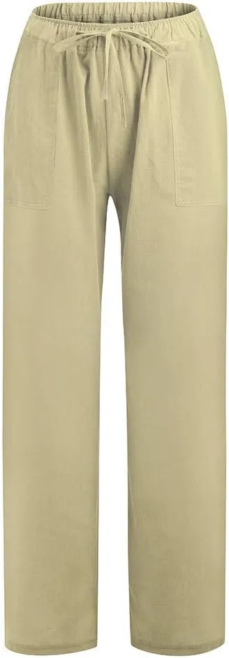 Casual Elastic Leg Drawstring Waist Pants Solid Long Women Wide Pants Loose Fitting Pants for Women Casual