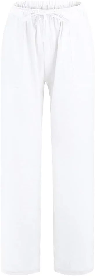 Casual Elastic Leg Drawstring Waist Pants Solid Long Women Wide Pants Loose Fitting Pants for Women Casual