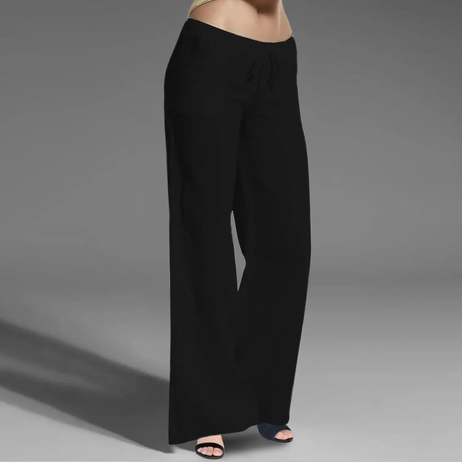 Casual Elastic Leg Drawstring Waist Pants Solid Long Women Wide Pants Loose Fitting Pants for Women Casual