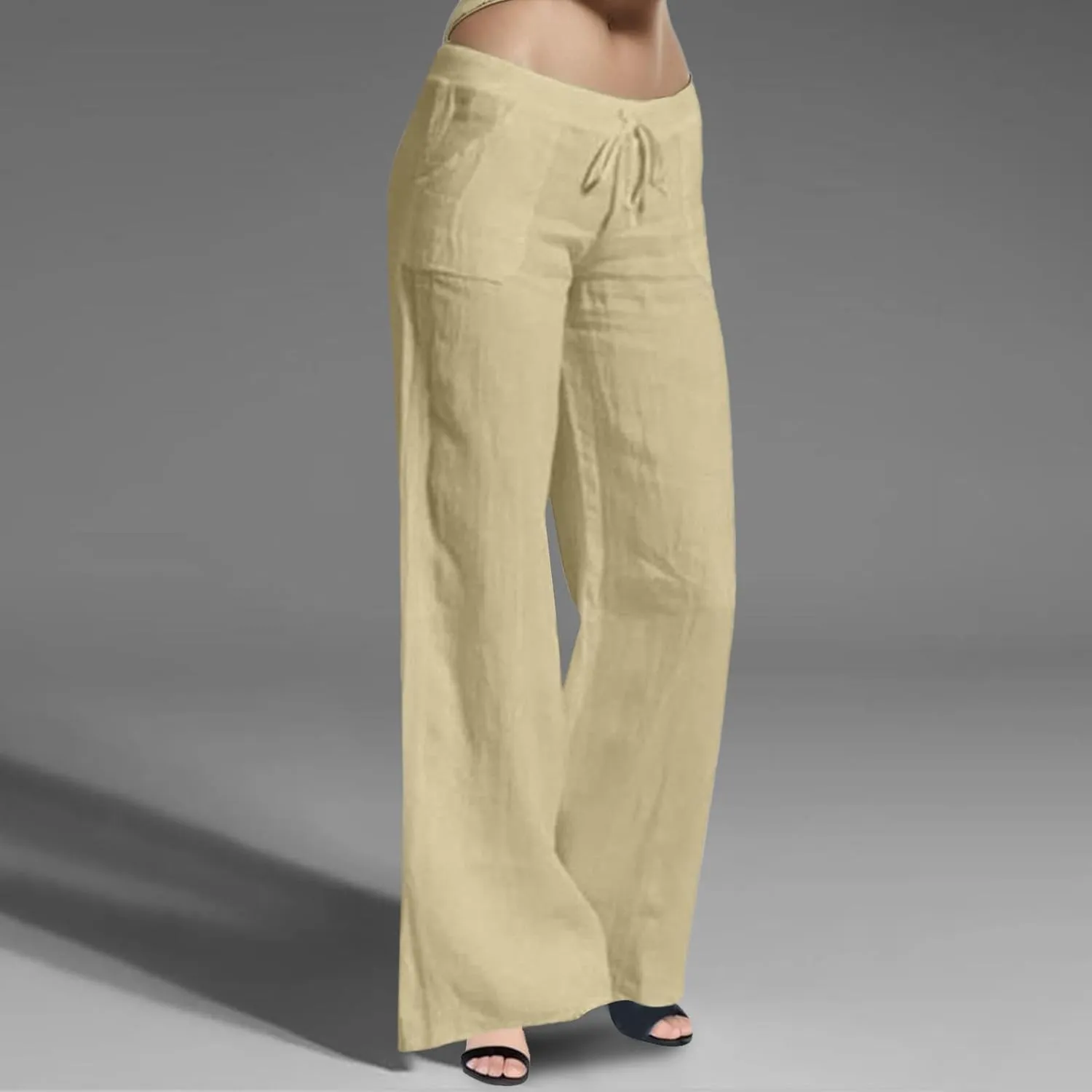 Casual Elastic Leg Drawstring Waist Pants Solid Long Women Wide Pants Loose Fitting Pants for Women Casual