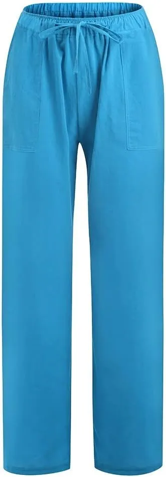 Casual Elastic Leg Drawstring Waist Pants Solid Long Women Wide Pants Loose Fitting Pants for Women Casual