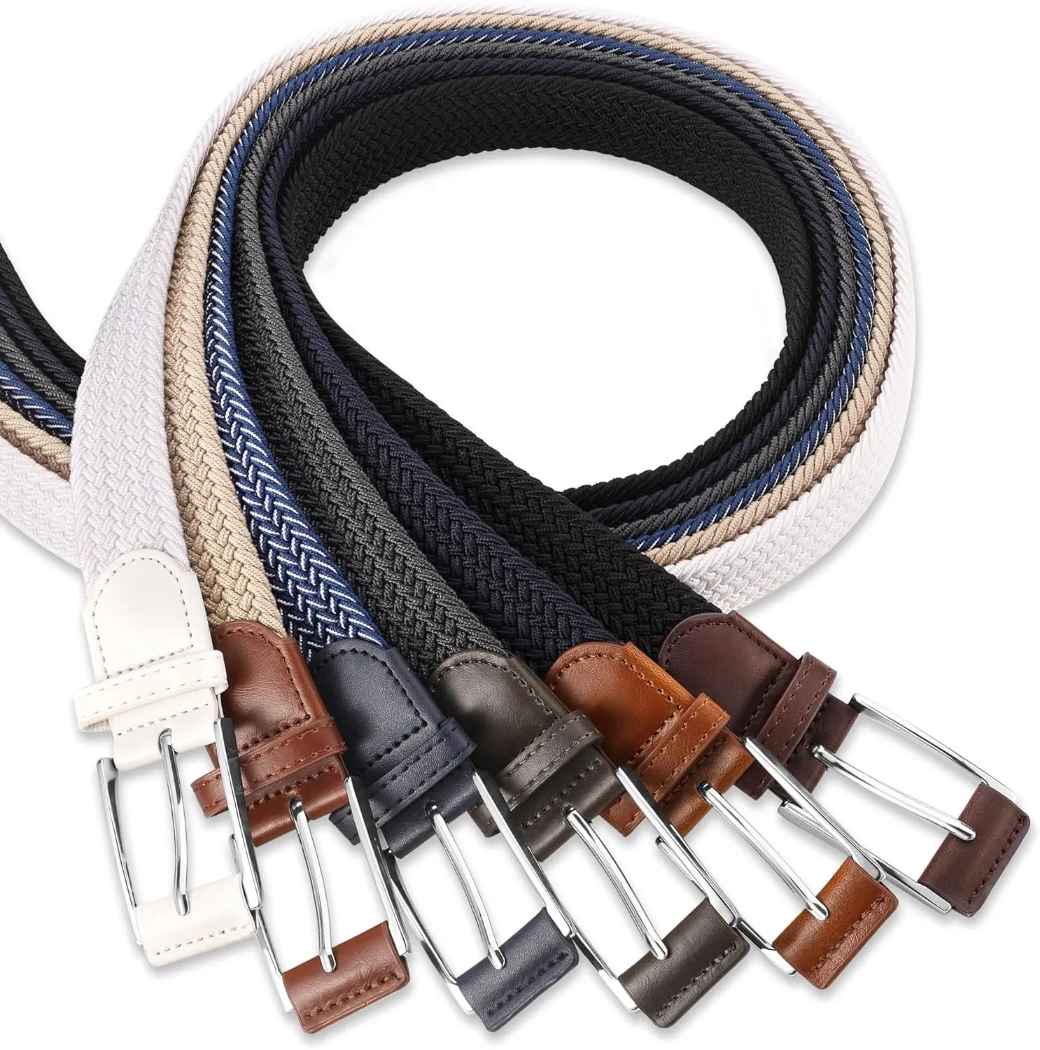 Casual Stretch Belts for Men, Adjustable Braided Mens Elastic Belt, Ideal Gifts for Golf, Dress, Work