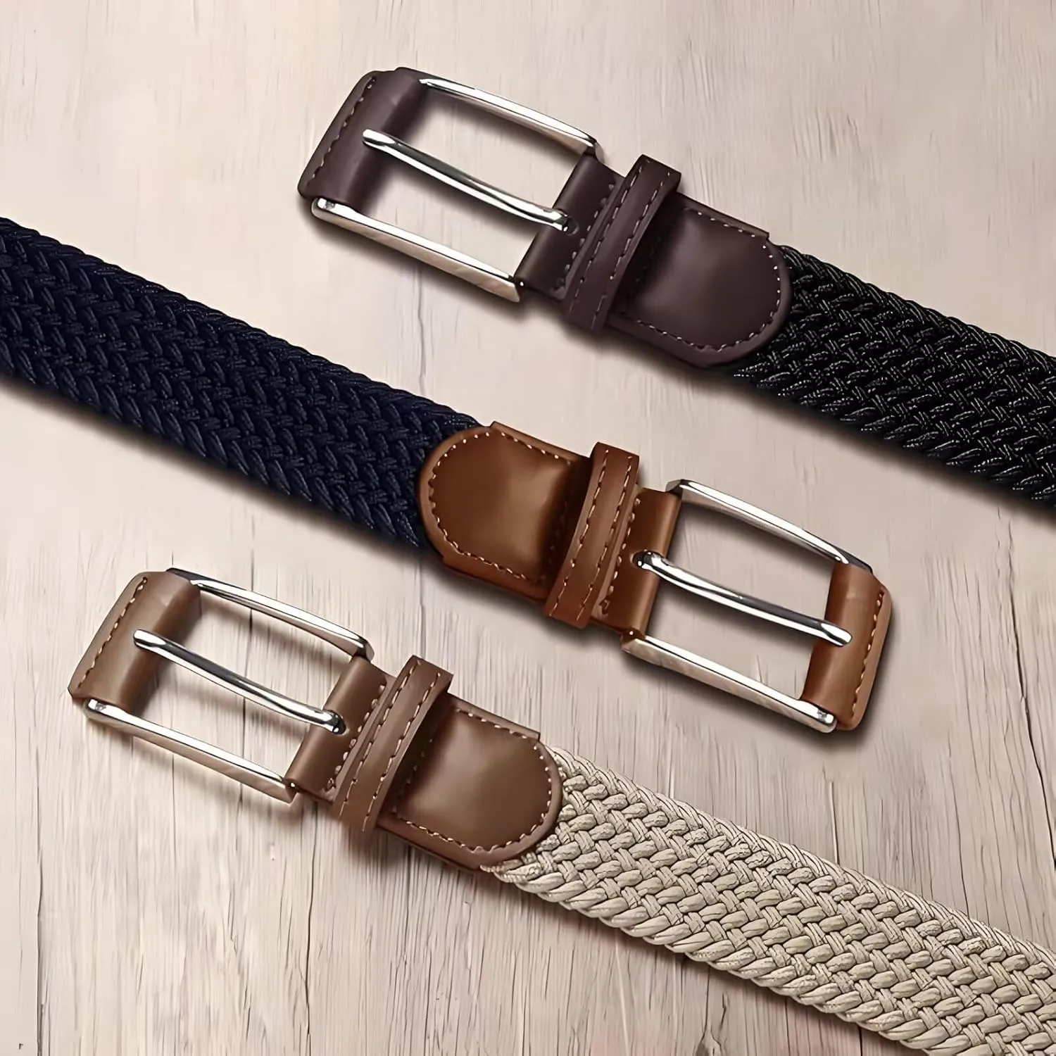 Casual Stretch Belts for Men, Adjustable Braided Mens Elastic Belt, Ideal Gifts for Golf, Dress, Work