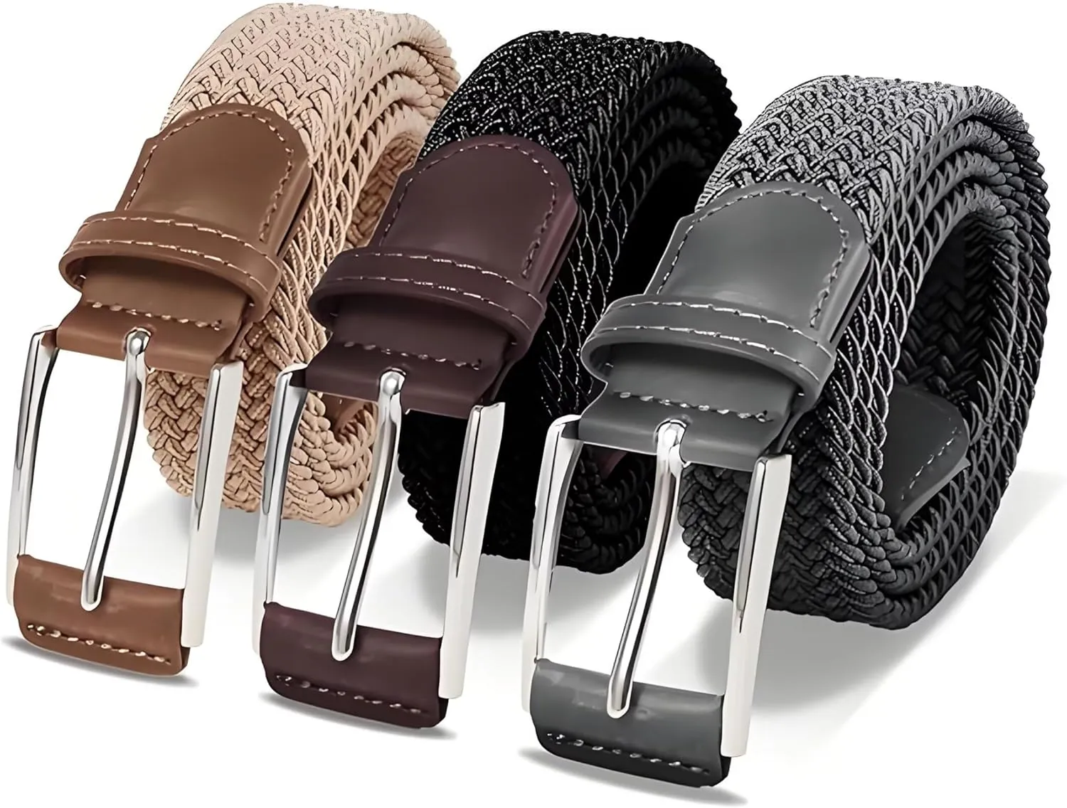 Casual Stretch Belts for Men, Adjustable Braided Mens Elastic Belt, Ideal Gifts for Golf, Dress, Work