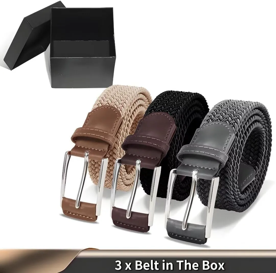Casual Stretch Belts for Men, Adjustable Braided Mens Elastic Belt, Ideal Gifts for Golf, Dress, Work