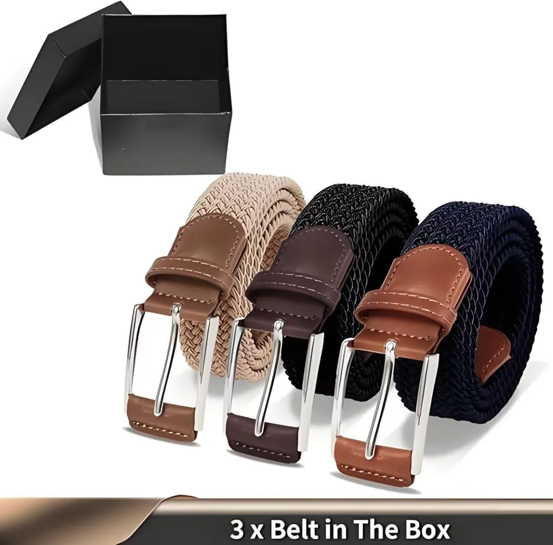 Casual Stretch Belts for Men, Adjustable Braided Mens Elastic Belt, Ideal Gifts for Golf, Dress, Work