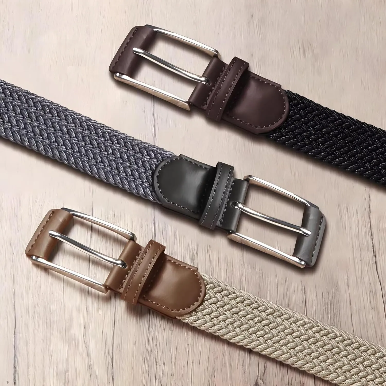 Casual Stretch Belts for Men, Adjustable Braided Mens Elastic Belt, Ideal Gifts for Golf, Dress, Work