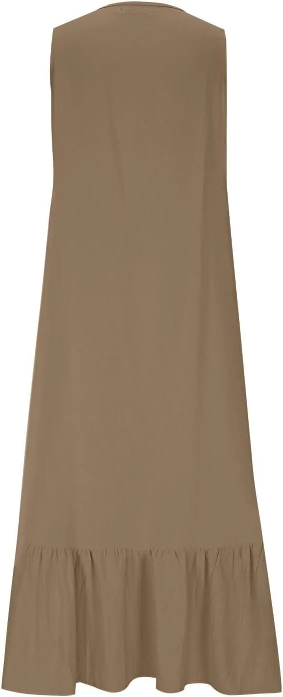 Casual Summer Dresses for Women 2025,Womens Tiered Ruffle Summer Maxi Dress Cotton Linen Going Out Tank Beach Dress