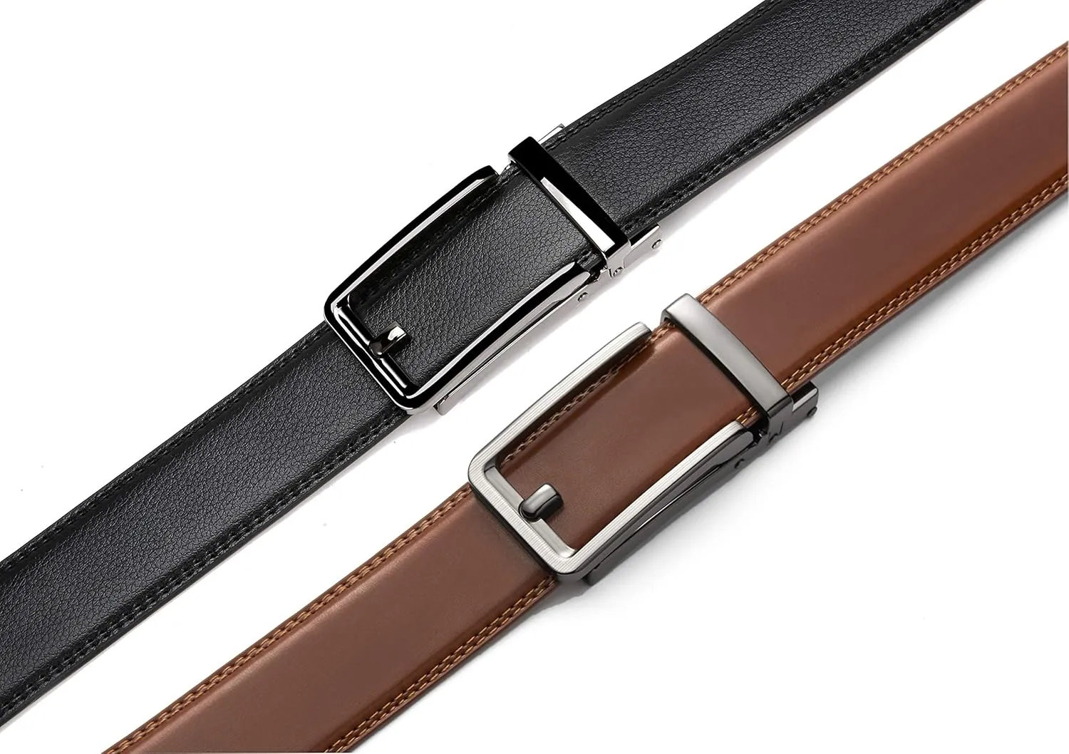 CHAOREN Click Belts for Men 2 Pack - Mens Ratchet Leather Belt 1 3/8" for Dress and Casual - Micro Adjustable Belt Fit