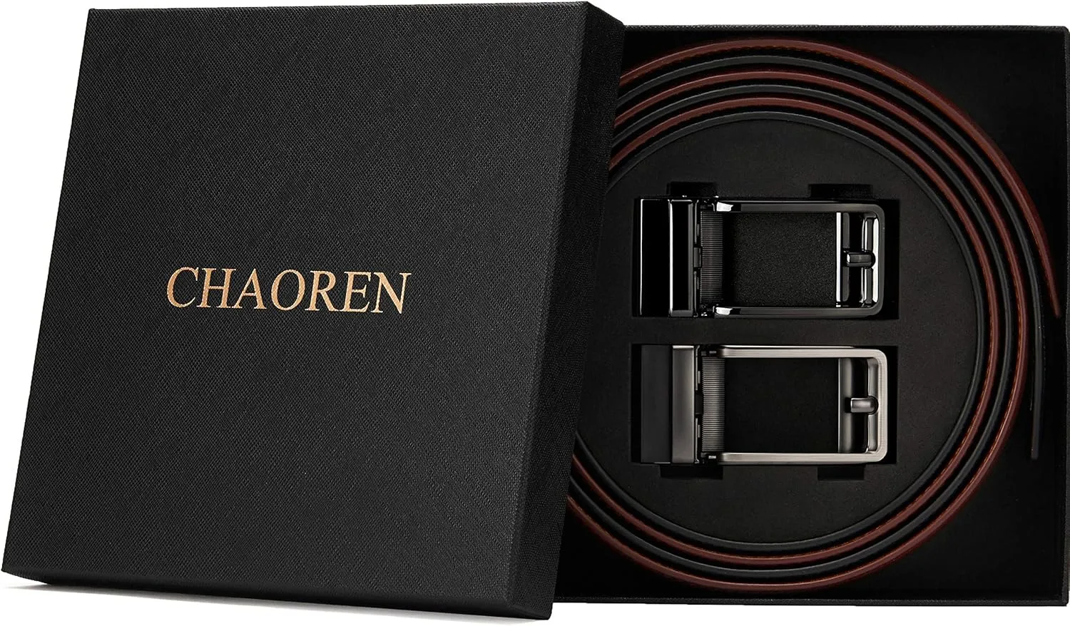 CHAOREN Click Belts for Men 2 Pack - Mens Ratchet Leather Belt 1 3/8" for Dress and Casual - Micro Adjustable Belt Fit