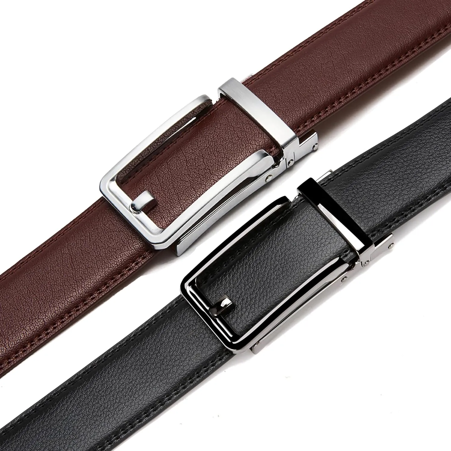 CHAOREN Click Belts for Men 2 Pack - Mens Ratchet Leather Belt 1 3/8" for Dress and Casual - Micro Adjustable Belt Fit
