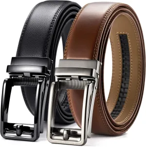 CHAOREN Click Belts for Men 2 Pack - Mens Ratchet Leather Belt 1 3/8" for Dress and Casual - Micro Adjustable Belt Fit