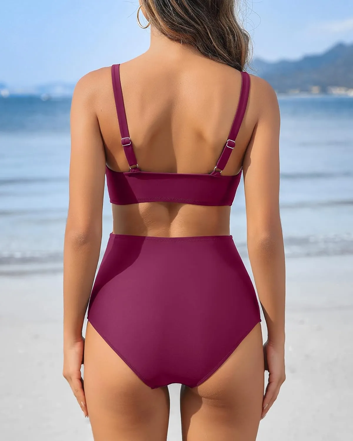 Charmo High Waisted Maternity Swimsuit Bikini Set V Neck Pregnancy Bathing Suits Push Up Two Piece Swimwear