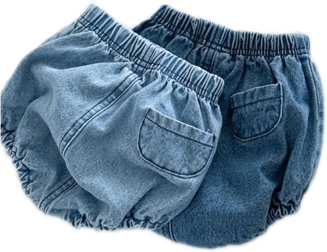 Colorful Childhood Toddler Denim Bloomers Shorts Baby Girls Boys Loose Harem Shorts 2pcs