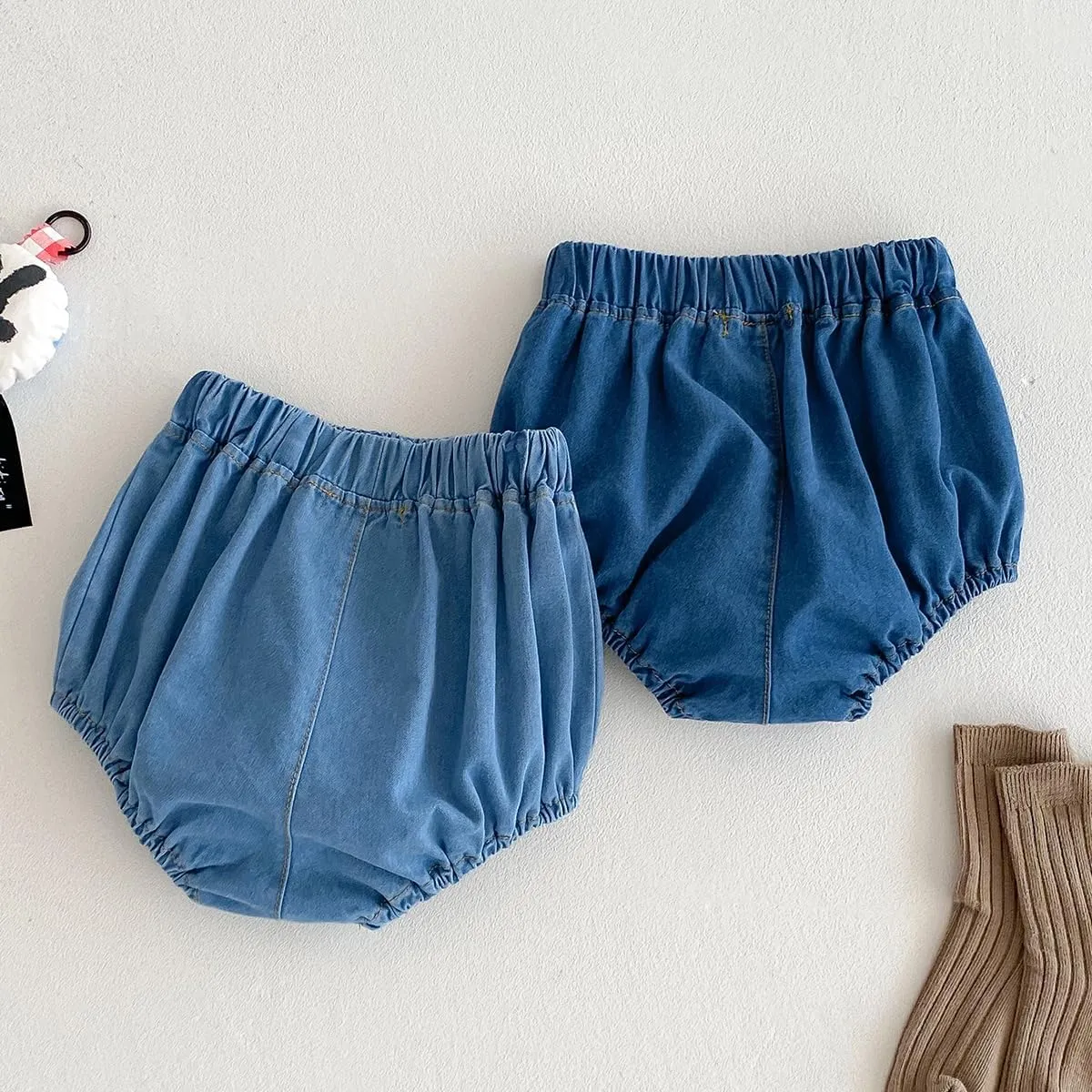 Colorful Childhood Toddler Denim Bloomers Shorts Baby Girls Boys Loose Harem Shorts 2pcs
