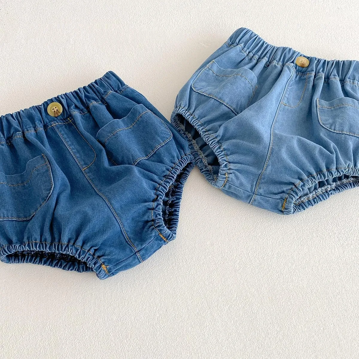 Colorful Childhood Toddler Denim Bloomers Shorts Baby Girls Boys Loose Harem Shorts 2pcs