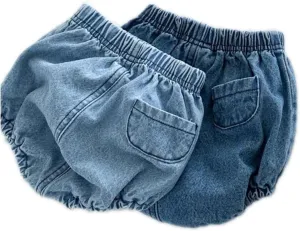 Colorful Childhood Toddler Denim Bloomers Shorts Baby Girls Boys Loose Harem Shorts 2pcs