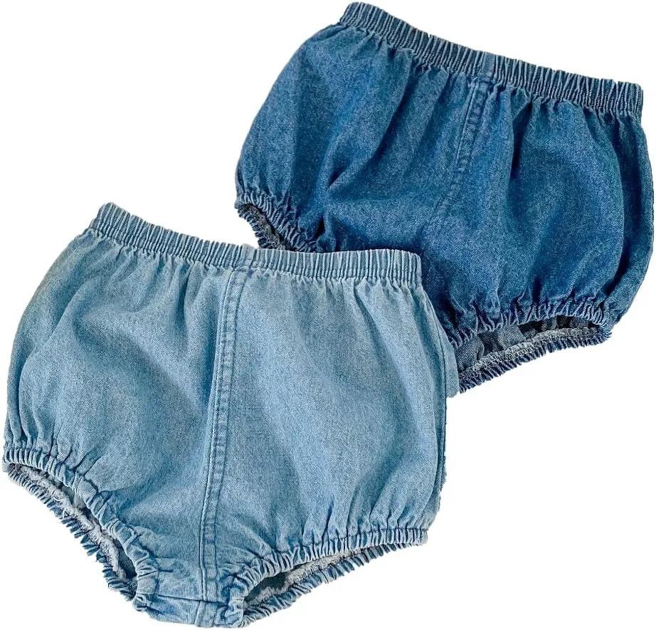 Colorful Childhood Toddler Denim Bloomers Shorts Baby Girls Boys Loose Harem Shorts 2pcs