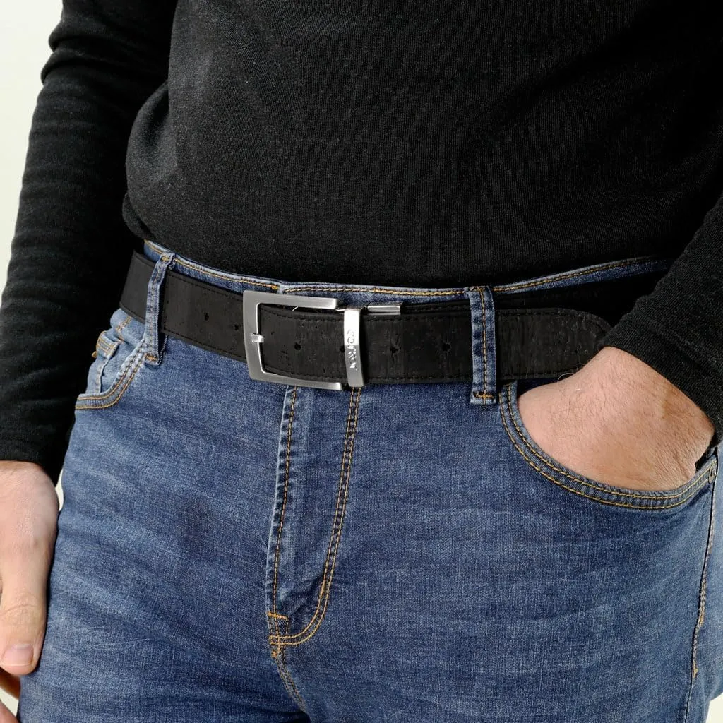 Cork Reversible Vegan Belt – Adjustable 1.37-Inch Wide Men's Dress & Casual Belt – Black & Brown, Water-Resistant