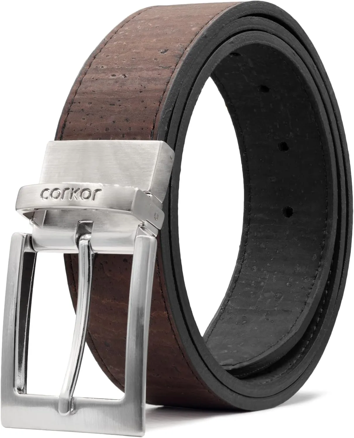 Cork Reversible Vegan Belt – Adjustable 1.37-Inch Wide Men's Dress & Casual Belt – Black & Brown, Water-Resistant