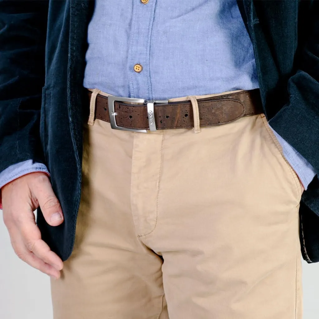 Cork Reversible Vegan Belt – Adjustable 1.37-Inch Wide Men's Dress & Casual Belt – Black & Brown, Water-Resistant
