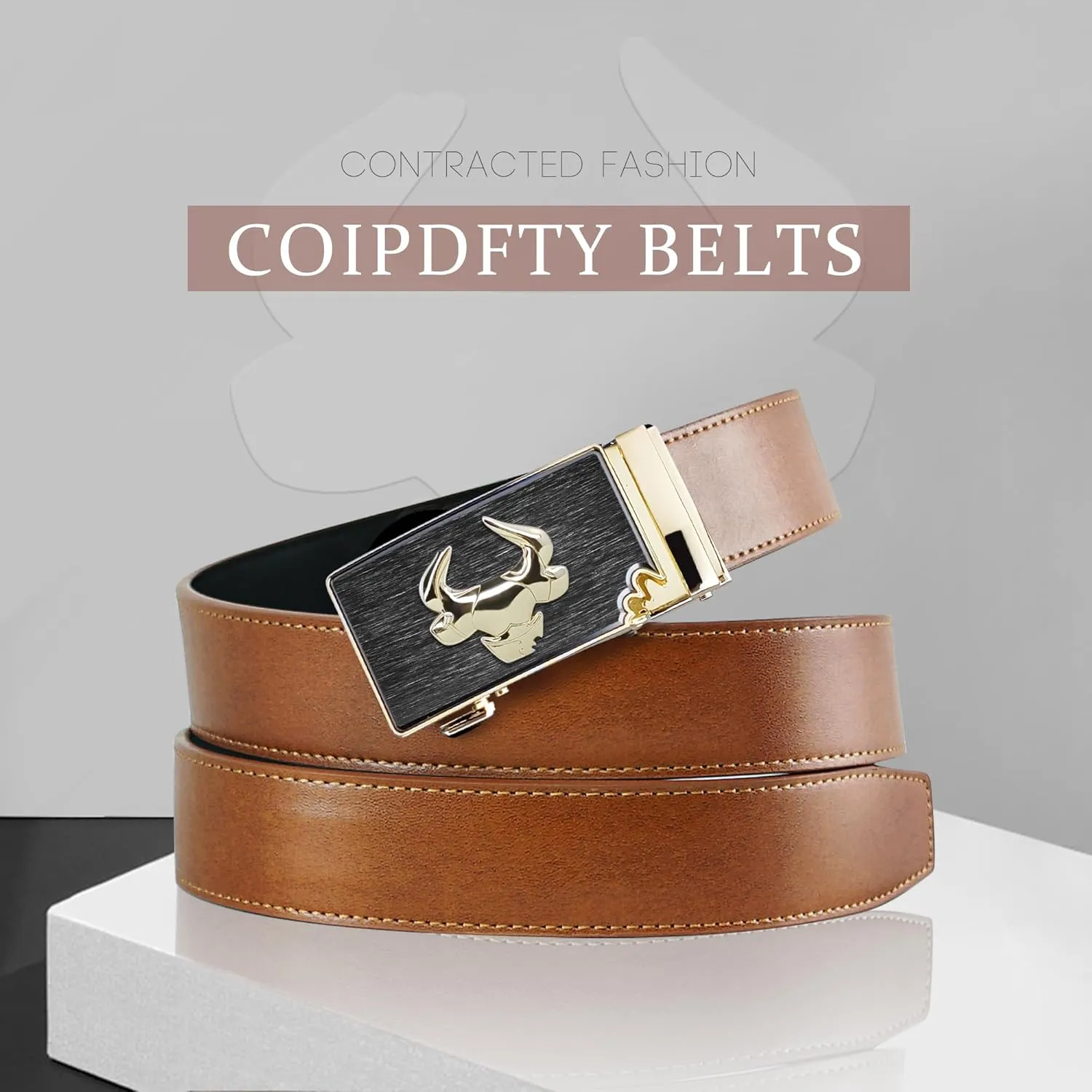 Cowboy Belt for Men Leather Ratchet Dress Belts for Jeans Adjustable Belt for Men
