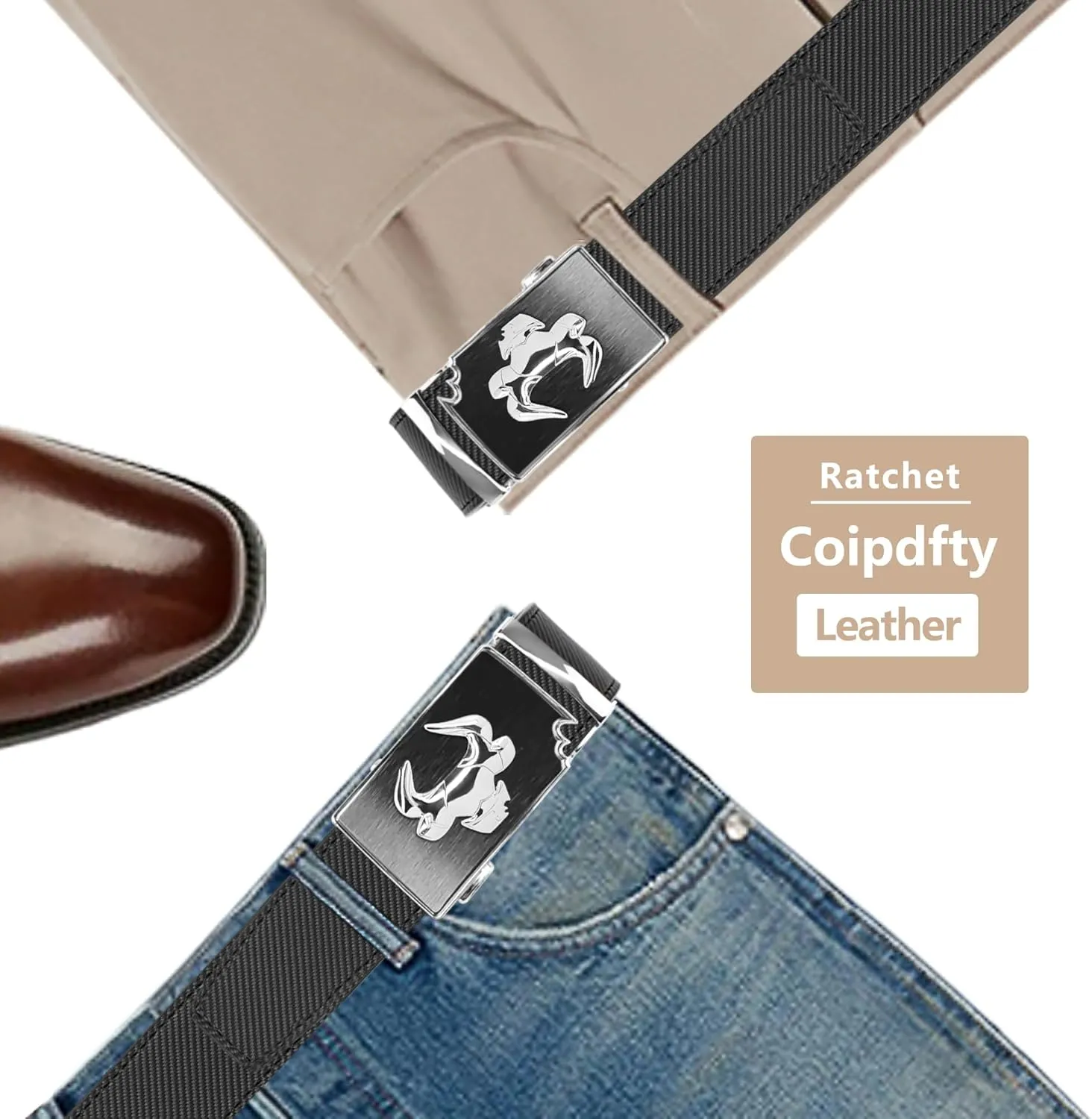 Cowboy Belt for Men Leather Ratchet Dress Belts for Jeans Adjustable Belt for Men