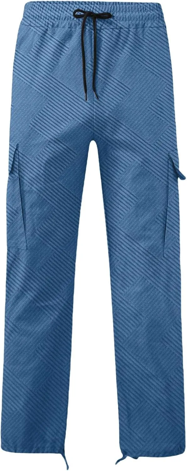 CRNTCEM Men's Casual Cargo Sweatpants Drawstring Quick Dry Outdoor Hiking Fishing Camping Casual Trousers with Multi Pocket