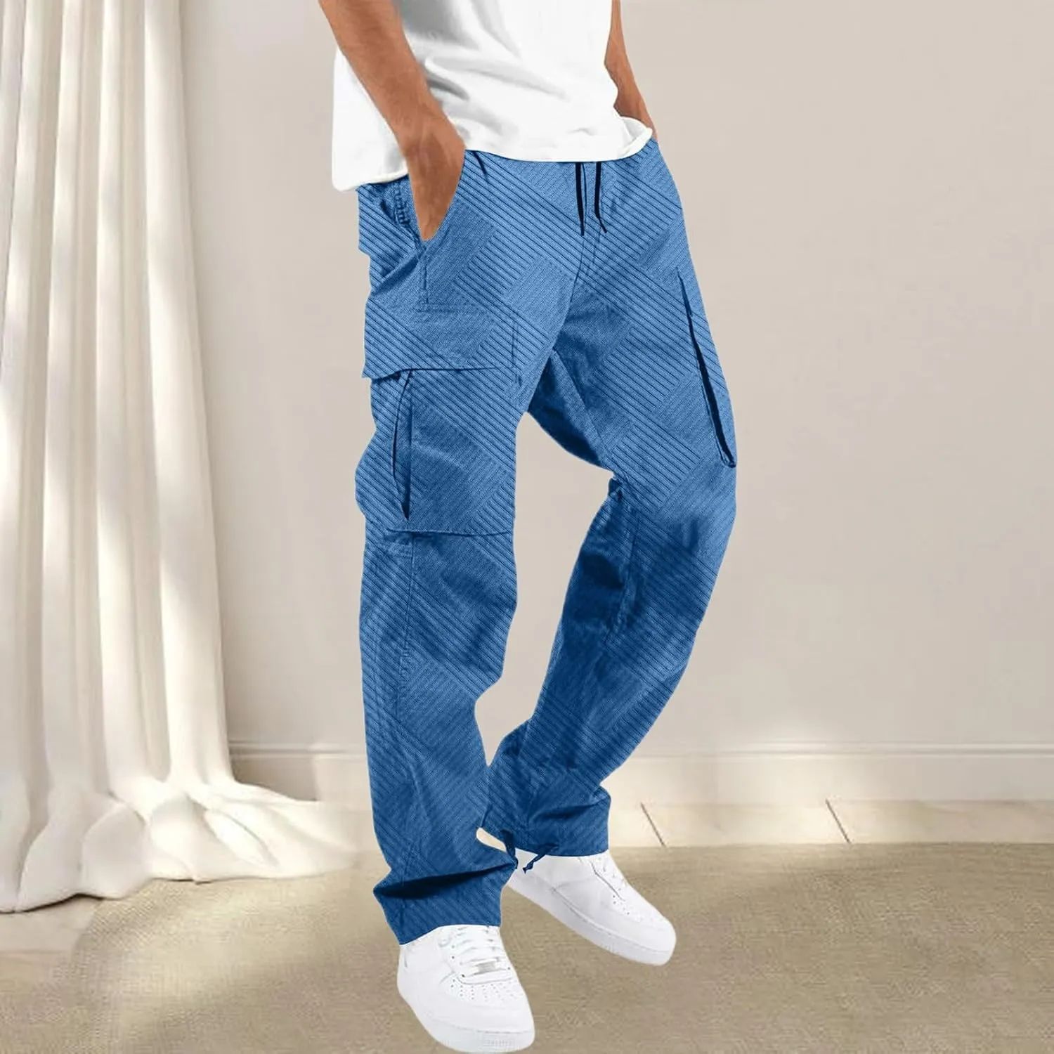 CRNTCEM Men's Casual Cargo Sweatpants Drawstring Quick Dry Outdoor Hiking Fishing Camping Casual Trousers with Multi Pocket
