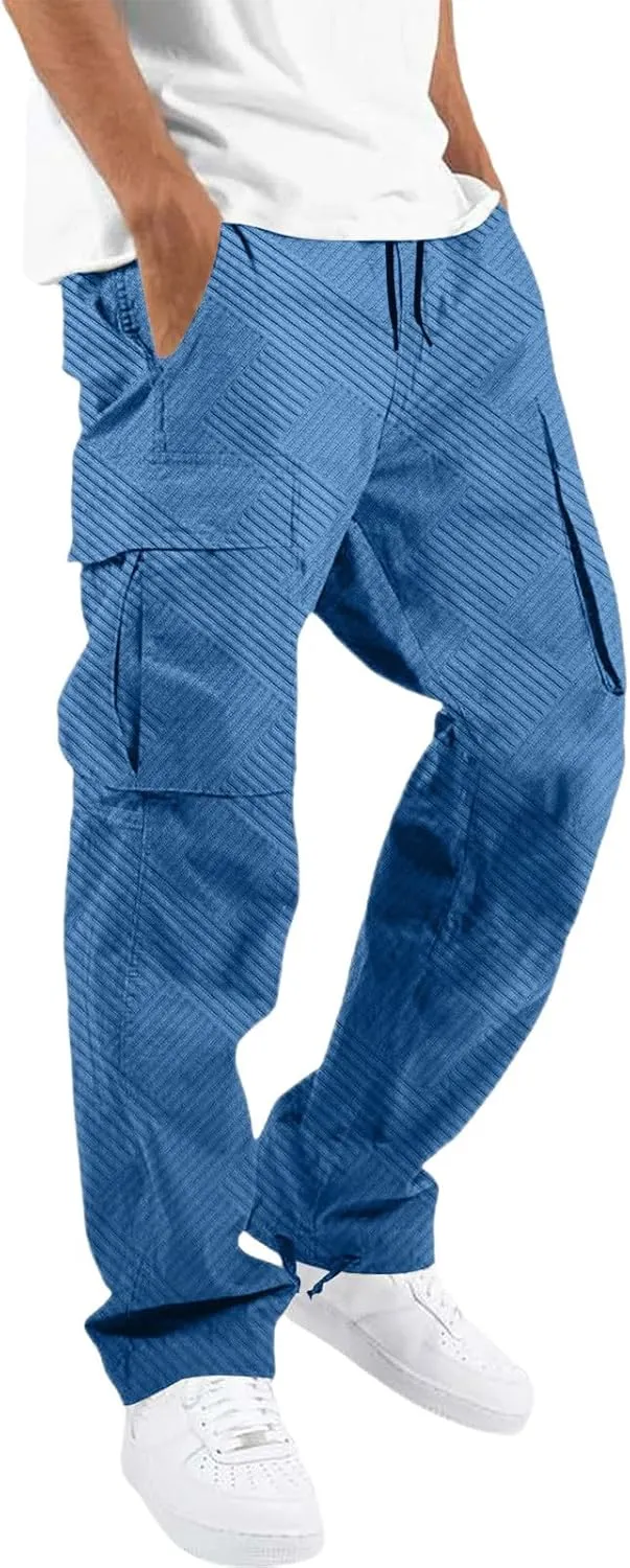 CRNTCEM Men's Casual Cargo Sweatpants Drawstring Quick Dry Outdoor Hiking Fishing Camping Casual Trousers with Multi Pocket