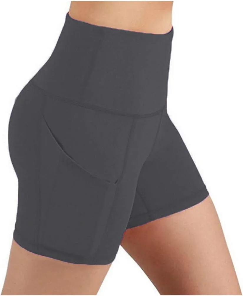 DASAYO Womens High Waist Stretch Skinny Yoga Shorts Professional Workout Shorts Side Pockets Soft Tummy Control Biker Shorts
