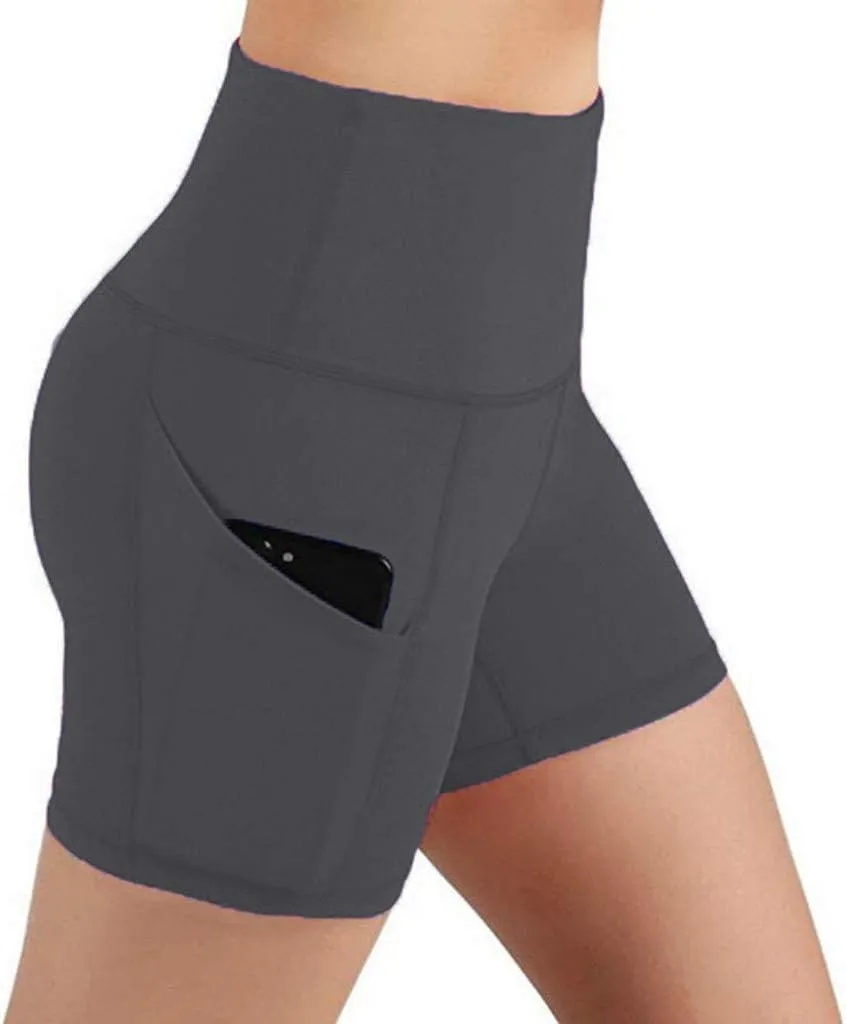 DASAYO Womens High Waist Stretch Skinny Yoga Shorts Professional Workout Shorts Side Pockets Soft Tummy Control Biker Shorts