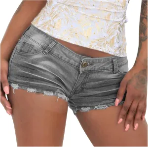 Denim Shorts for Women High Waisted Plus Size Fashionable Pure Color Stretch Boyfriend Shorts Jeans with Pockets Frayed Raw Hem Slim Shorts Summer Shorts for Women