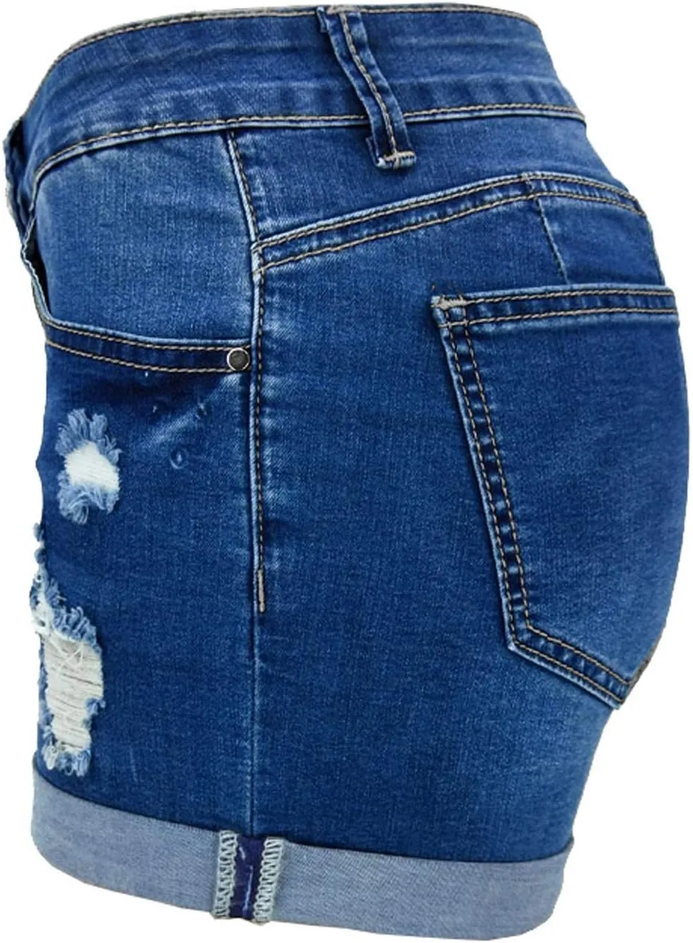 Denim Shorts for Women Mid-High Waisted Ripped Denim Jean Shorts Frayed Hem Stretchy Summer Hot Short Pants