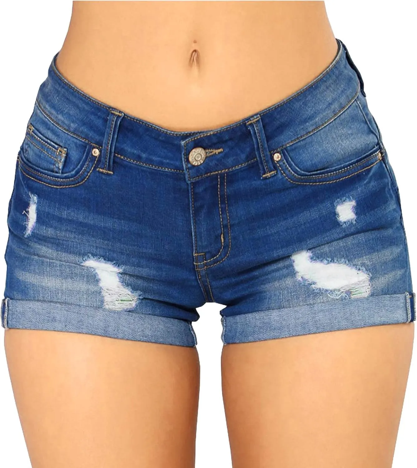 Denim Shorts for Women Mid-High Waisted Ripped Denim Jean Shorts Frayed Hem Stretchy Summer Hot Short Pants
