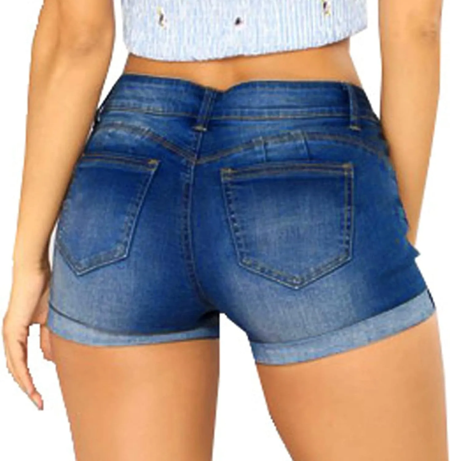 Denim Shorts for Women Mid-High Waisted Ripped Denim Jean Shorts Frayed Hem Stretchy Summer Hot Short Pants