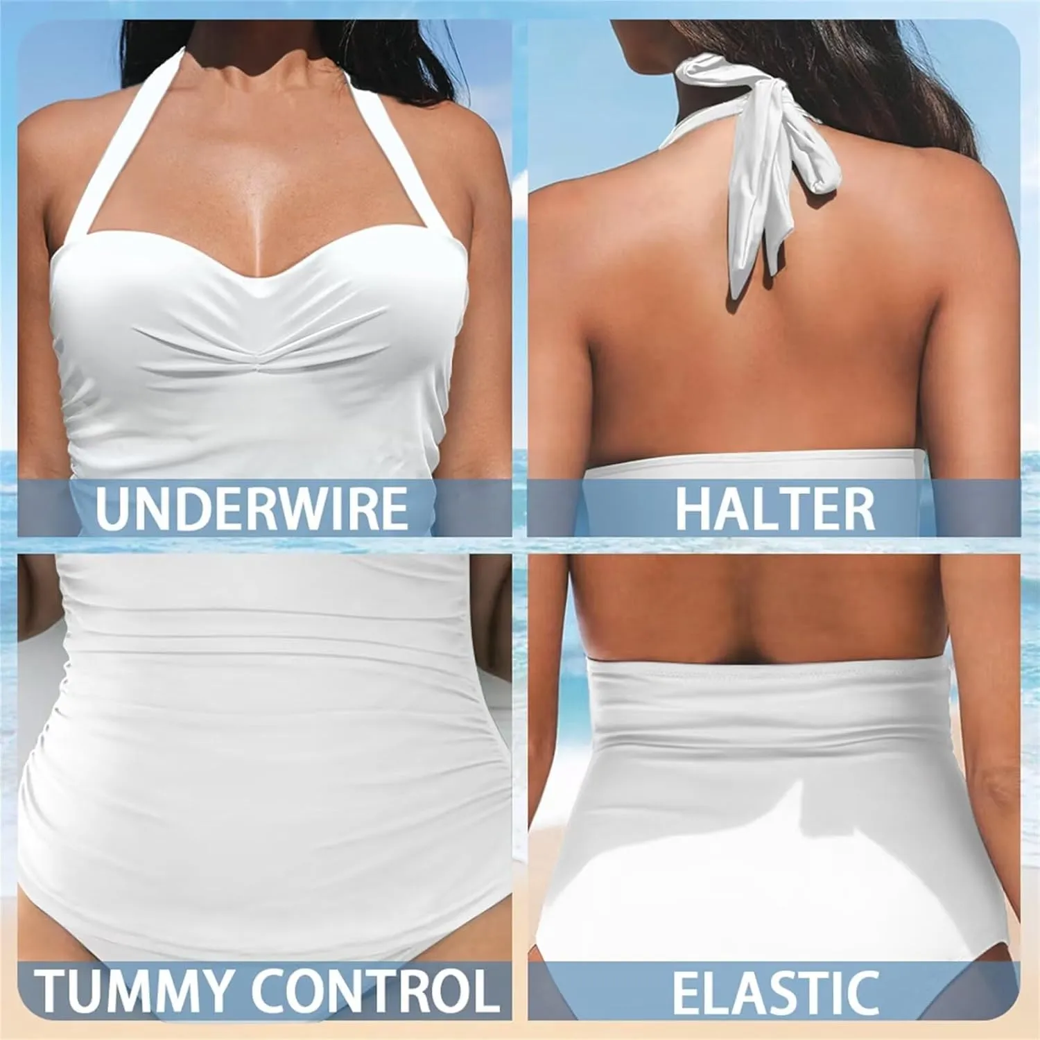 DISNIMO One Piece Swimsuit for Women Plus Size Halter Swimwear Tummy Control V Neck Bathing Suit