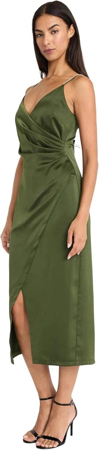 Donna Morgan Women's Elegant Midi Slip Wrap Style Bodycon with Spaghetti Straps-Formal Evening Dresses