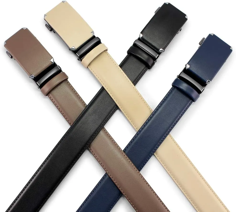 DOOPAI Men's 2 Pack Ratchet Dress Belt - Adjustable 1 3/8" Genuine Leather, Size Length Can Be Cut, With Gift Box