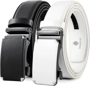 DOOPAI Mens Belt, 2 Pack Ratchet Belt Dress with 1 3/8" Genuine Leather, Slide Belt with Easier Adjustable Buckle, Trim to Fit