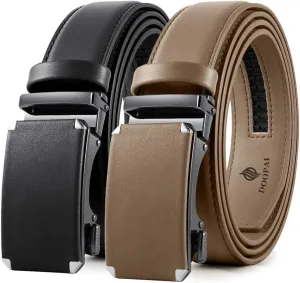DOOPAI Mens Belt, 2 Pack Ratchet Belt Dress with 1 3/8" Genuine Leather, Slide Belt with Easier Adjustable Buckle, Trim to Fit