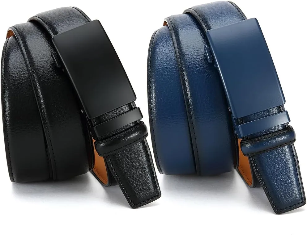 DOOPAI Men's Leather Ratchet Belt - Adjustable Slide Belt for Dress and Casual, Trim to Fit, (35mm)