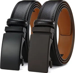 DOOPAI Men's Leather Ratchet Belt - Adjustable Slide Belt for Dress and Casual, Trim to Fit, (35mm)