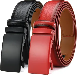 DOOPAI Men's Leather Ratchet Belt - Adjustable Slide Belt for Dress and Casual, Trim to Fit, (35mm)
