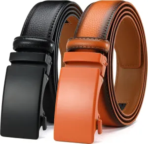 DOOPAI Men's Leather Ratchet Belt - Adjustable Slide Belt for Dress and Casual, Trim to Fit, (35mm)
