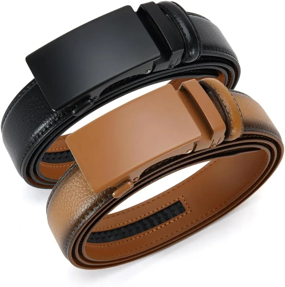 DOOPAI Men's Leather Ratchet Belt - Adjustable Slide Belt for Dress and Casual, Trim to Fit, (35mm)