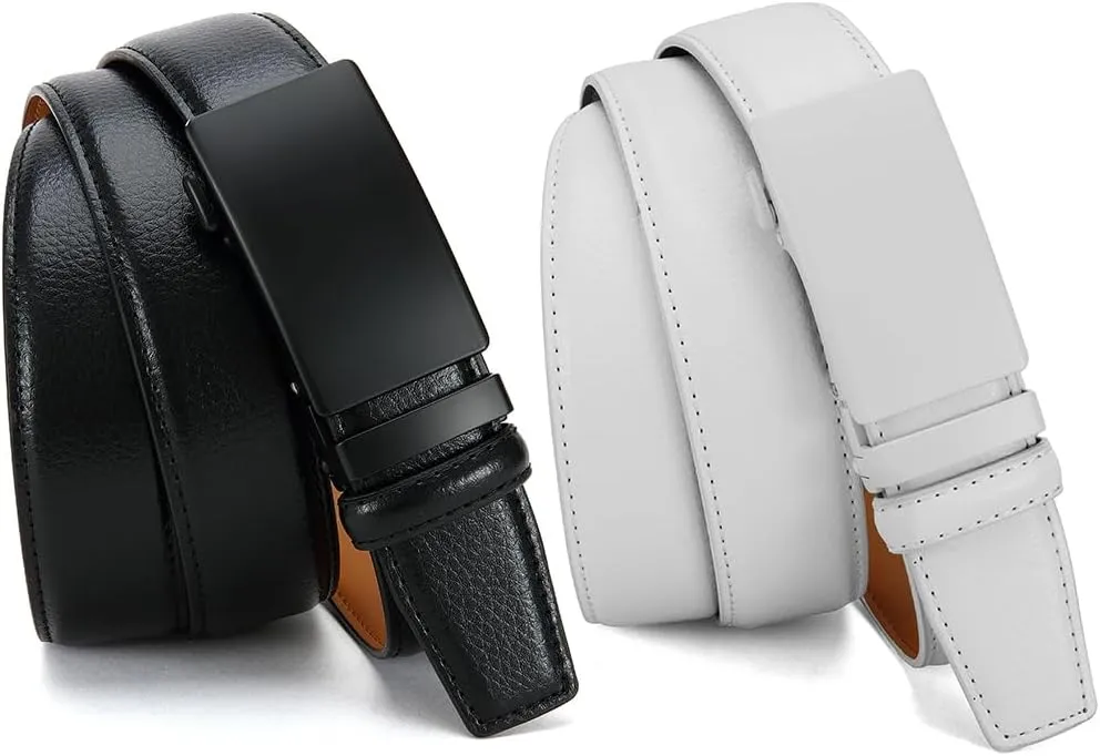DOOPAI Men's Leather Ratchet Belt - Adjustable Slide Belt for Dress and Casual, Trim to Fit, (35mm)