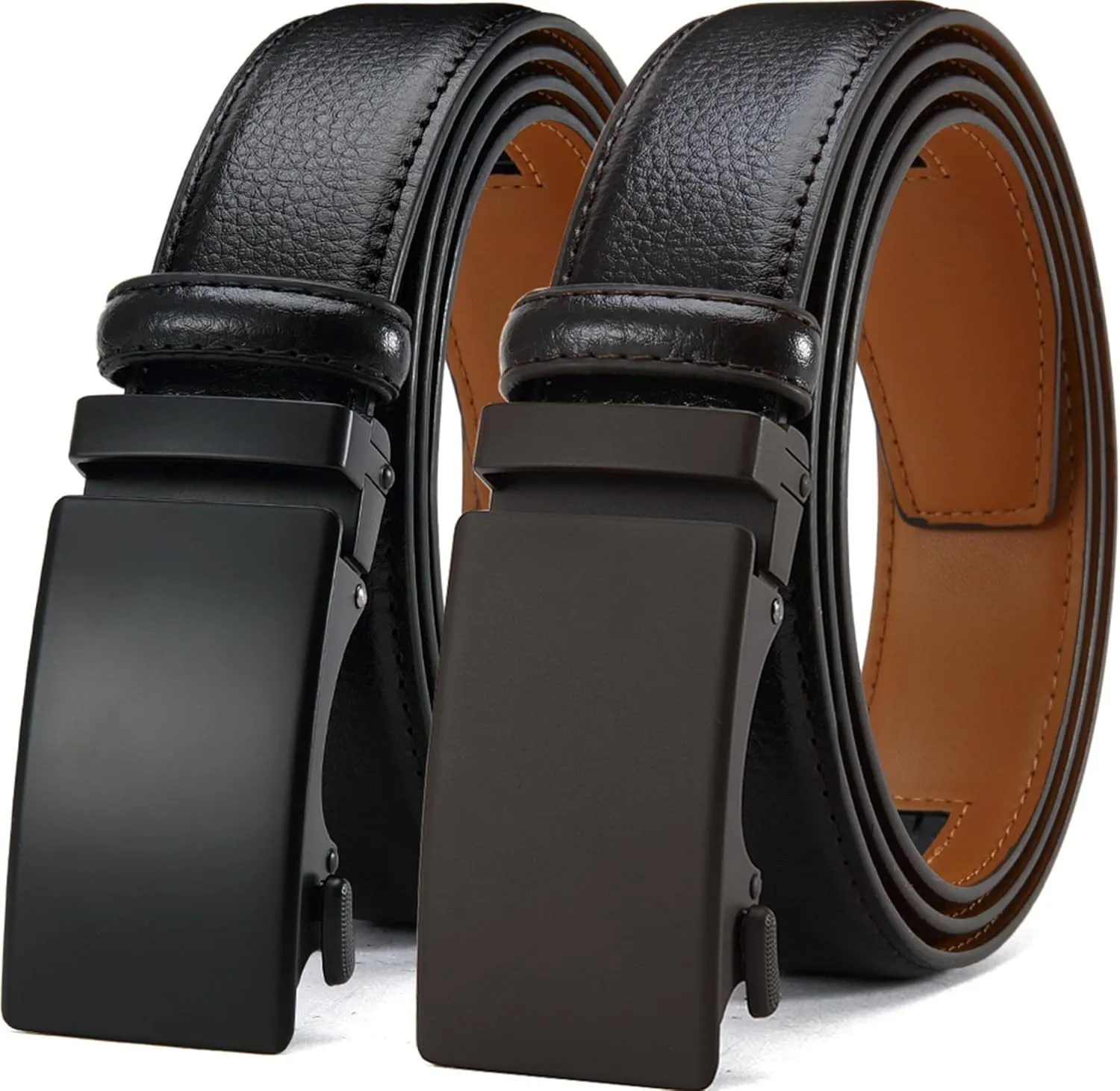 DOOPAI Men's Leather Ratchet Belt - Adjustable Slide Belt for Dress and Casual, Trim to Fit, (35mm)