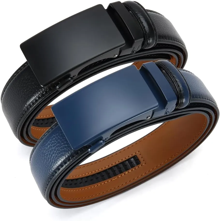 DOOPAI Men's Leather Ratchet Belt - Adjustable Slide Belt for Dress and Casual, Trim to Fit, (35mm)