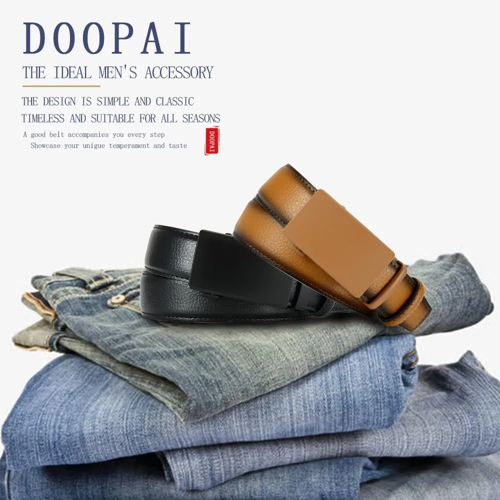 DOOPAI Men's Leather Ratchet Belt - Adjustable Slide Belt for Dress and Casual, Trim to Fit, (35mm)